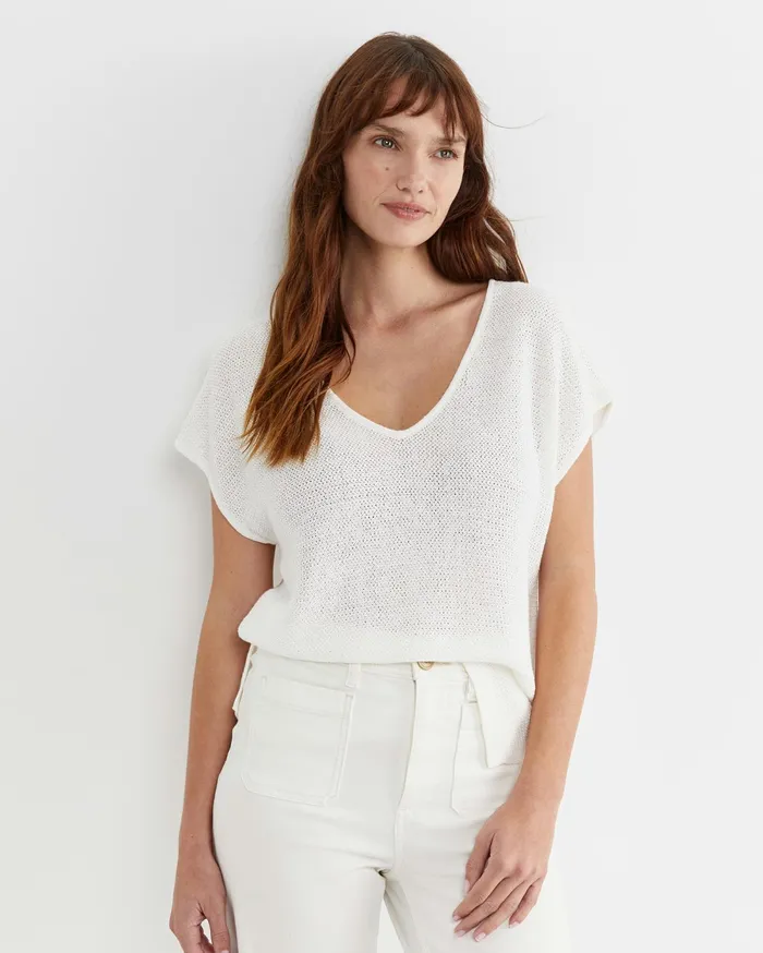Sportscraft Luisa VNeck Knit Top Milk Women Tops and Tees