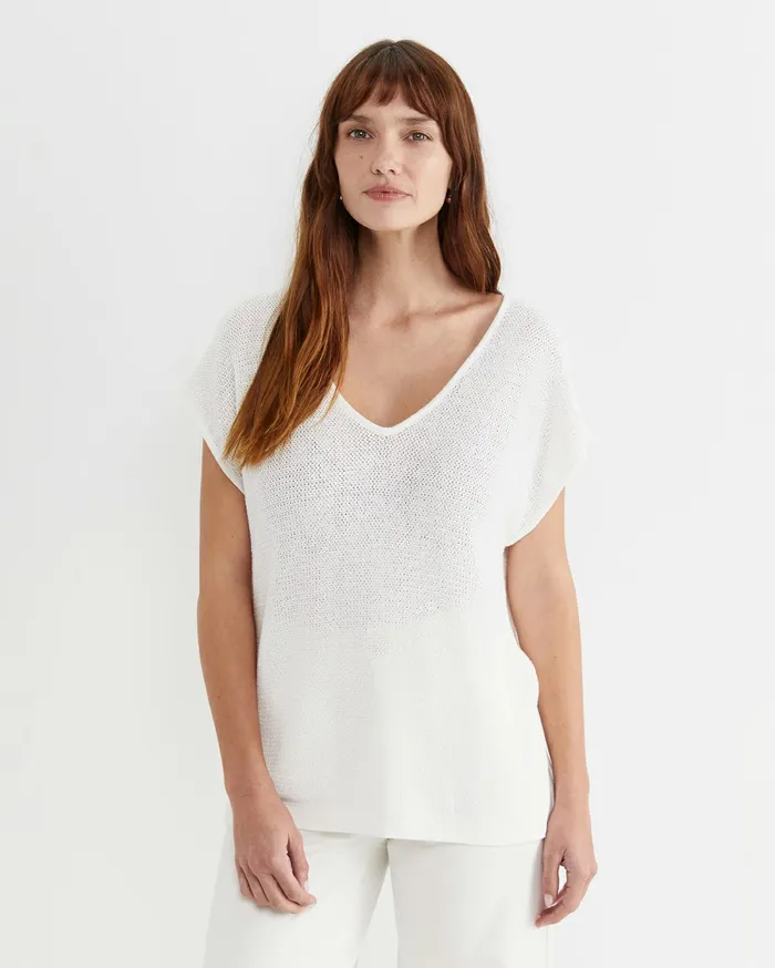 Sportscraft Luisa VNeck Knit Top Milk Women Tops and Tees