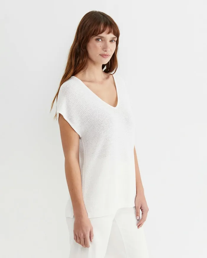 Sportscraft Luisa VNeck Knit Top Milk Women Tops and Tees
