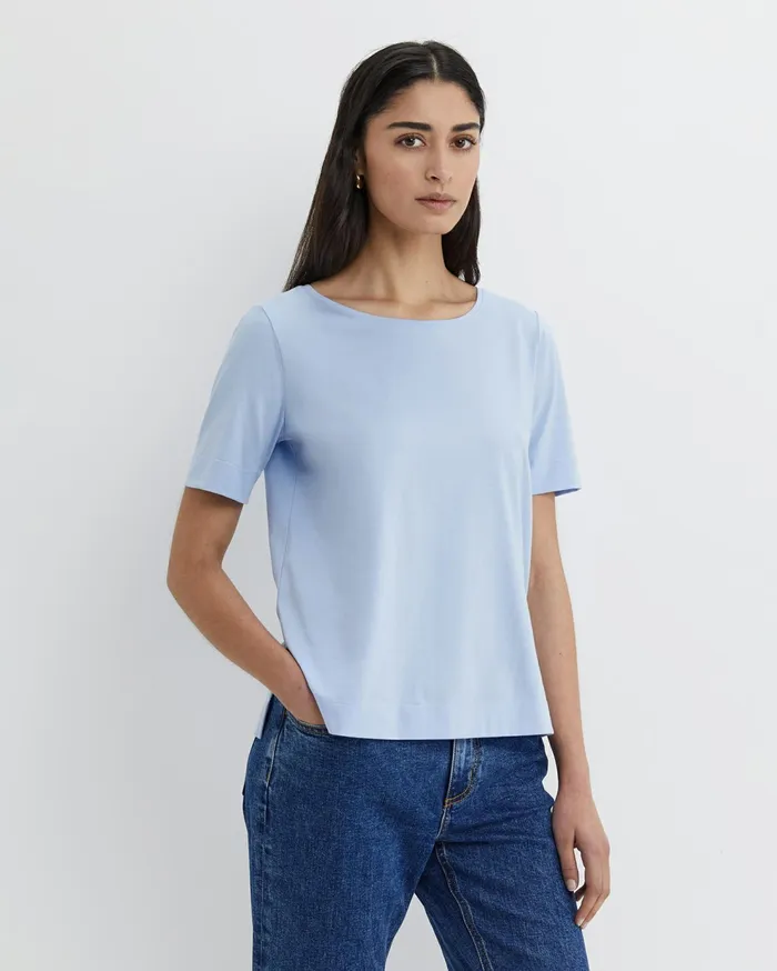 Sportscraft Mercerised Cotton Tee Pale Blue Women Tops and Tees