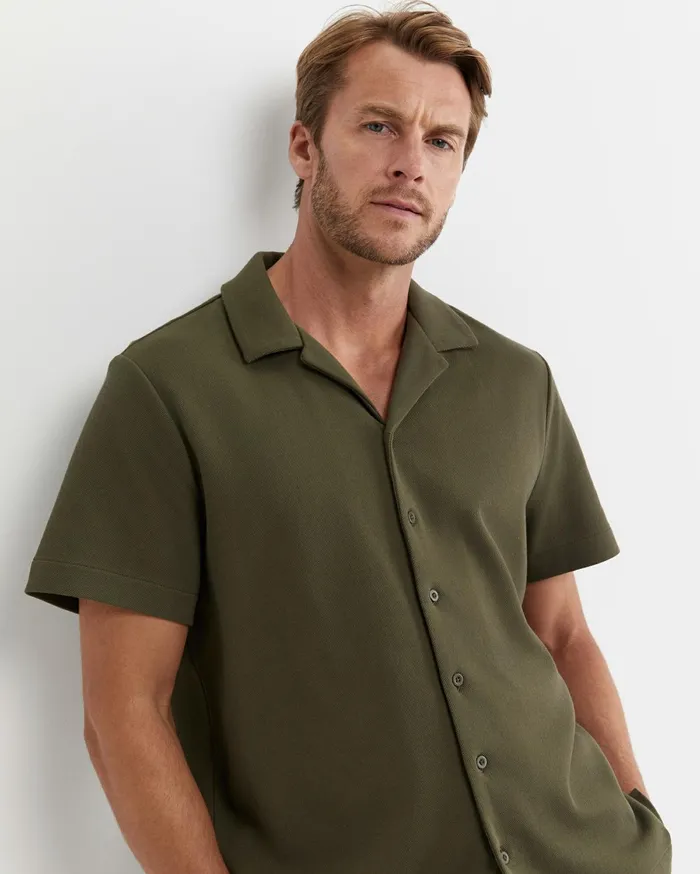 Sportscraft Nason Short Sleeve Pique Shirt Khaki Men Shirts