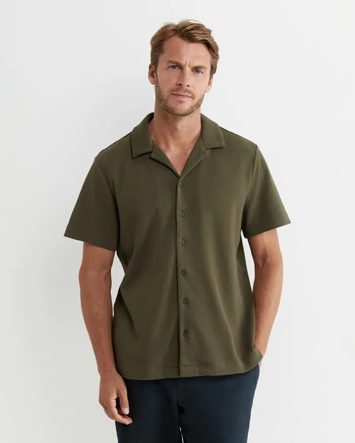 Sportscraft Nason Short Sleeve Pique Shirt Khaki Men Shirts