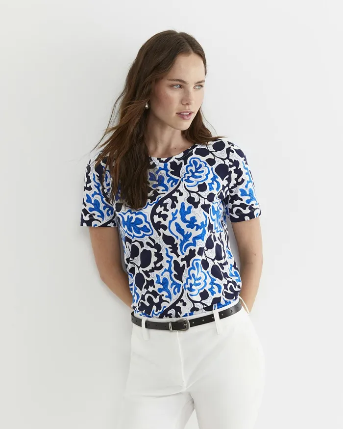 Sportscraft Nur Short Sleeve Mercerised Tee Blue Multi Women Tops and Tees