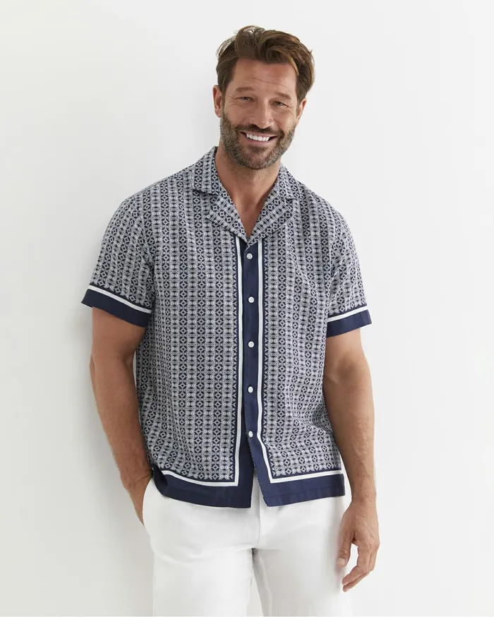 Sportscraft Paddington Short Sleeve Linen Blend Shirt Navy Men Shirts