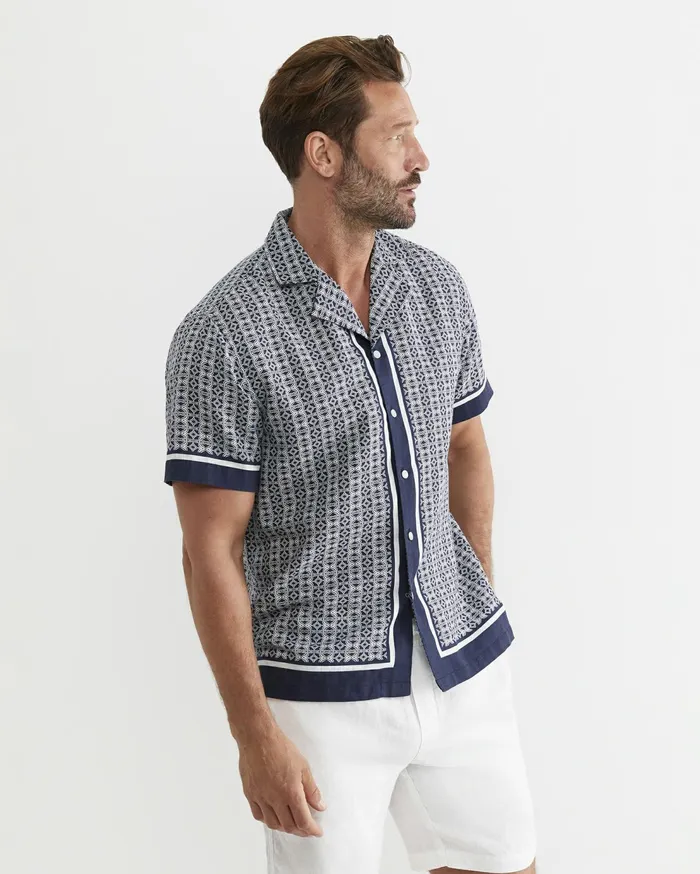 Sportscraft Paddington Short Sleeve Linen Blend Shirt Navy Men Shirts