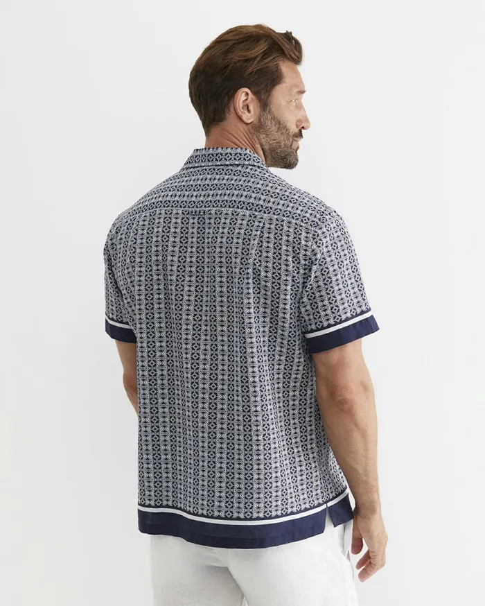 Sportscraft Paddington Short Sleeve Linen Blend Shirt Navy Men Shirts