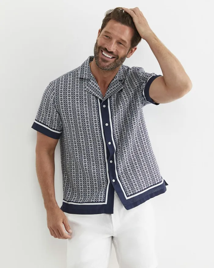 Sportscraft Paddington Short Sleeve Linen Blend Shirt Navy Men Shirts