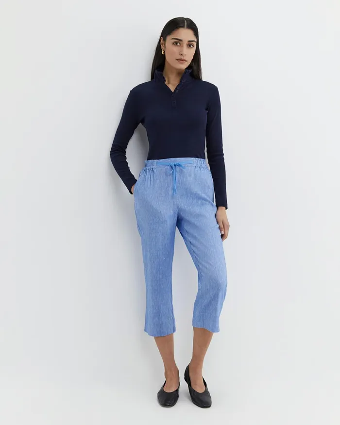 Sportscraft Rosa Crop Linen Pant Cerulean Women Pants