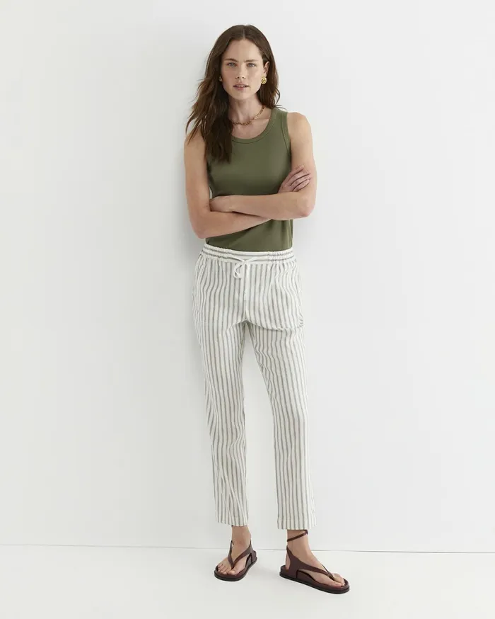 Sportscraft Rosa Stripe Linen Pant Whitekhaki Women Pants