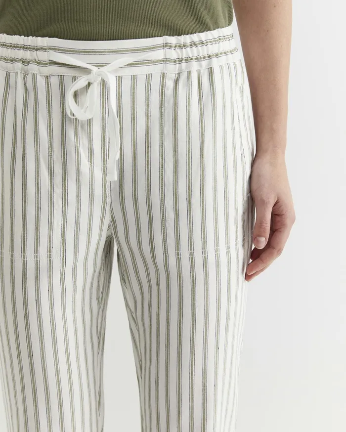 Sportscraft Rosa Stripe Linen Pant Whitekhaki Women Pants