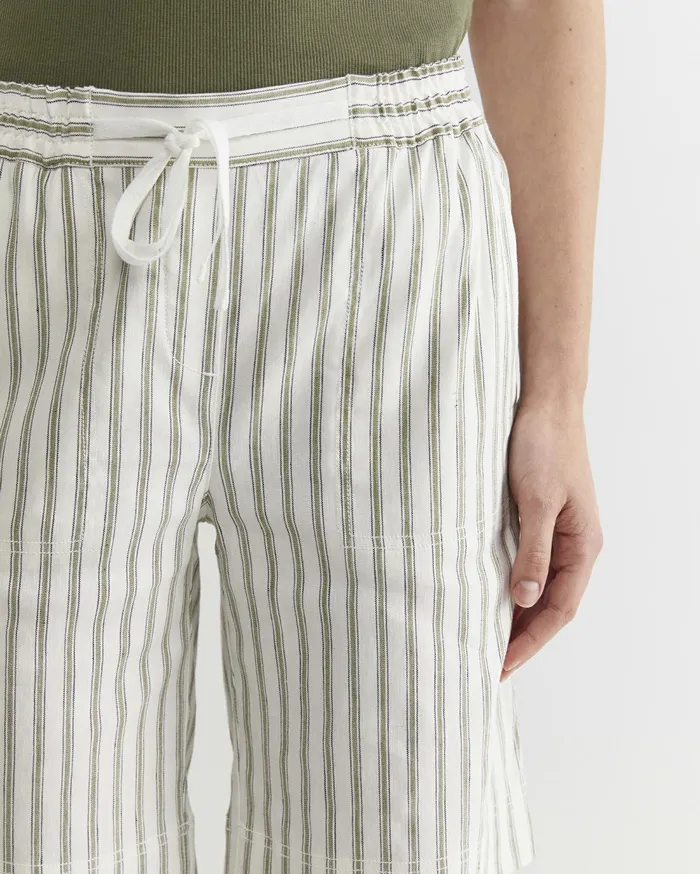 Sportscraft Rosa Stripe Linen Short Whitekhaki Women Shorts