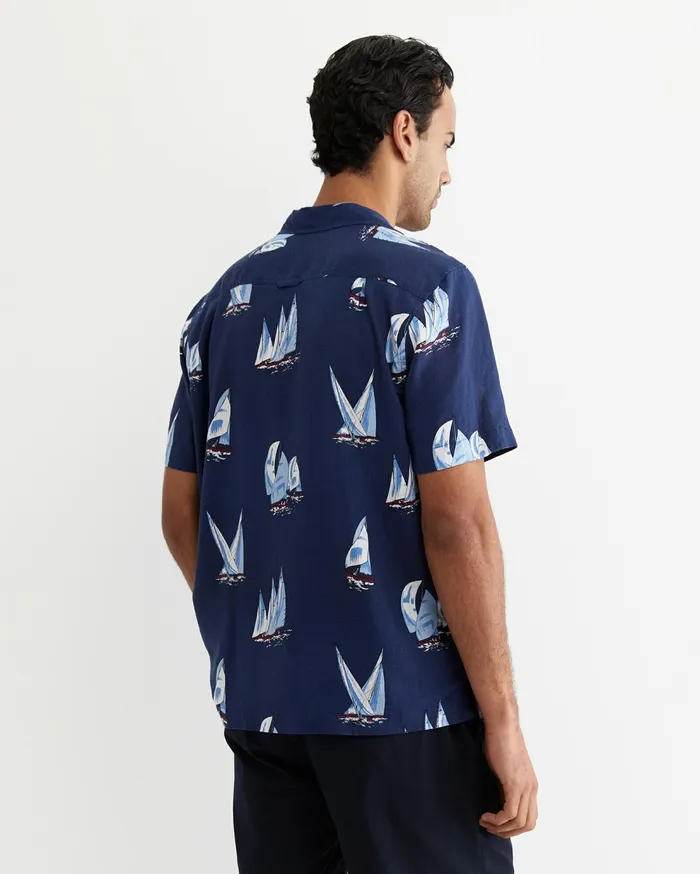 Sportscraft Sail Away Short Sleeve Cuban Shirt Navy Men Shirts