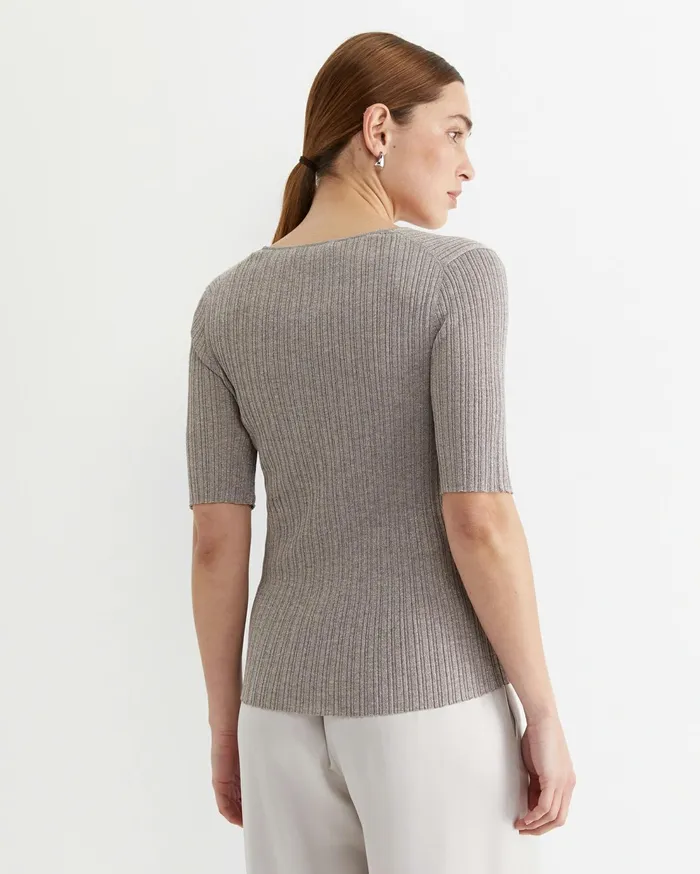Sportscraft Sparkling Rib Knit Tee Grey Pearl Women Knits and Cardigans