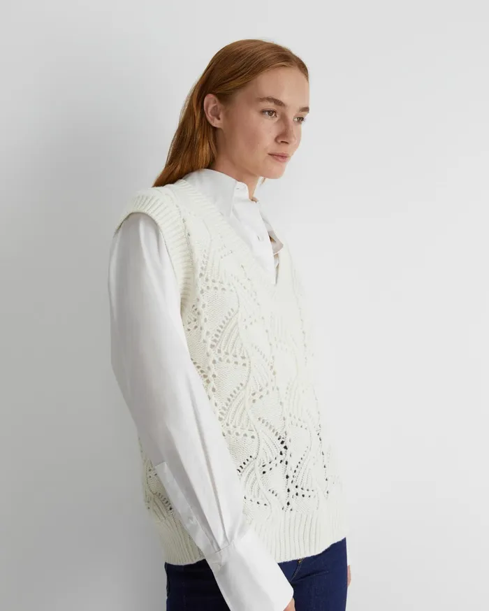 Sportscraft Sunshine Open Knit Wool Vest Winter White Women Knits and Cardigans