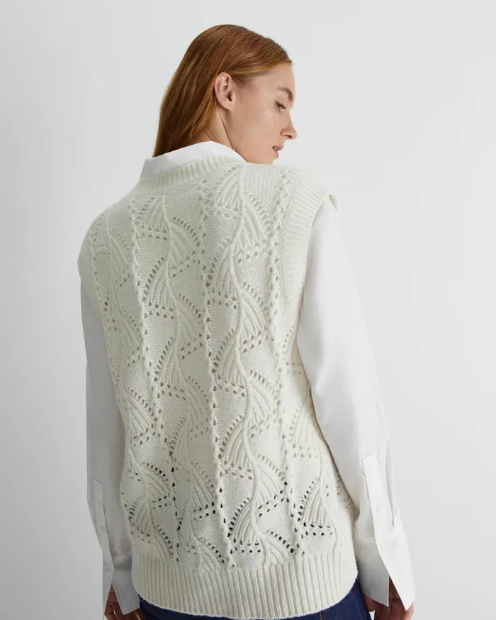 Sportscraft Sunshine Open Knit Wool Vest Winter White Women Knits and Cardigans