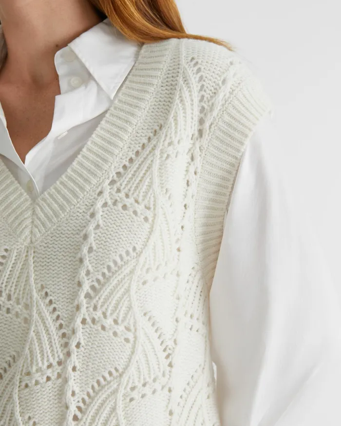 Sportscraft Sunshine Open Knit Wool Vest Winter White Women Knits and Cardigans