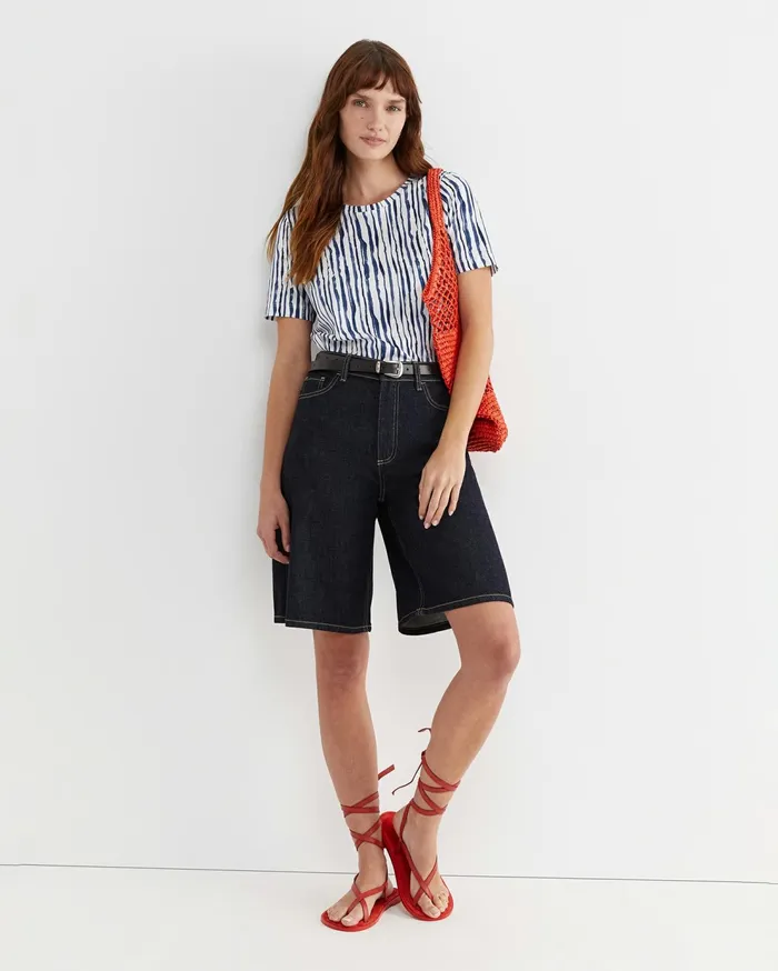 Sportscraft Tina Stripe Mercerised Tee Navywhite Women Tops and Tees