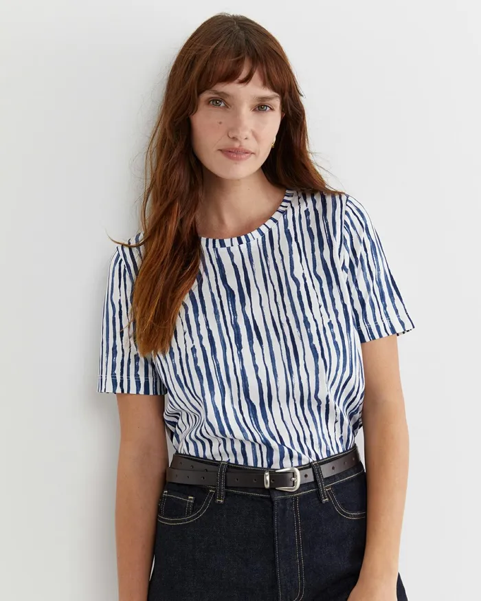 Sportscraft Tina Stripe Mercerised Tee Navywhite Women Tops and Tees
