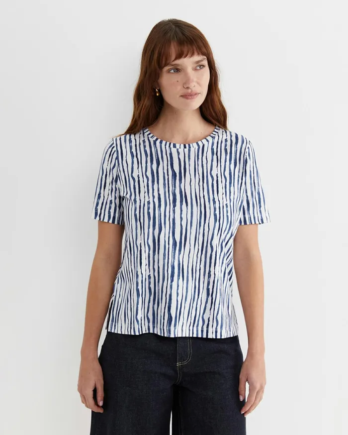 Sportscraft Tina Stripe Mercerised Tee Navywhite Women Tops and Tees
