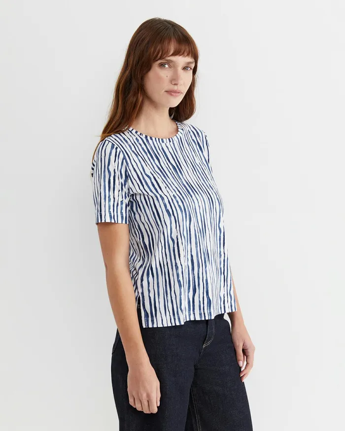 Sportscraft Tina Stripe Mercerised Tee Navywhite Women Tops and Tees