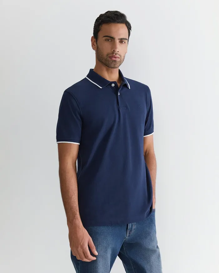 Sportscraft Tipped Pique Polo Navy Men TShirts and Polos