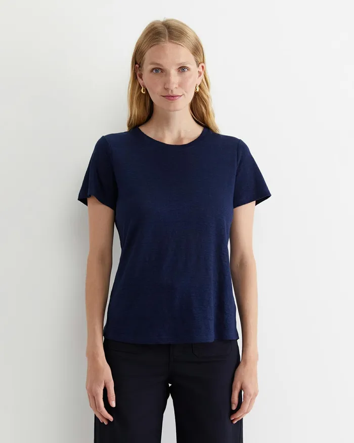 Sportscraft Tonia Crew Neck Linen Tee Navy Women Tops and Tees