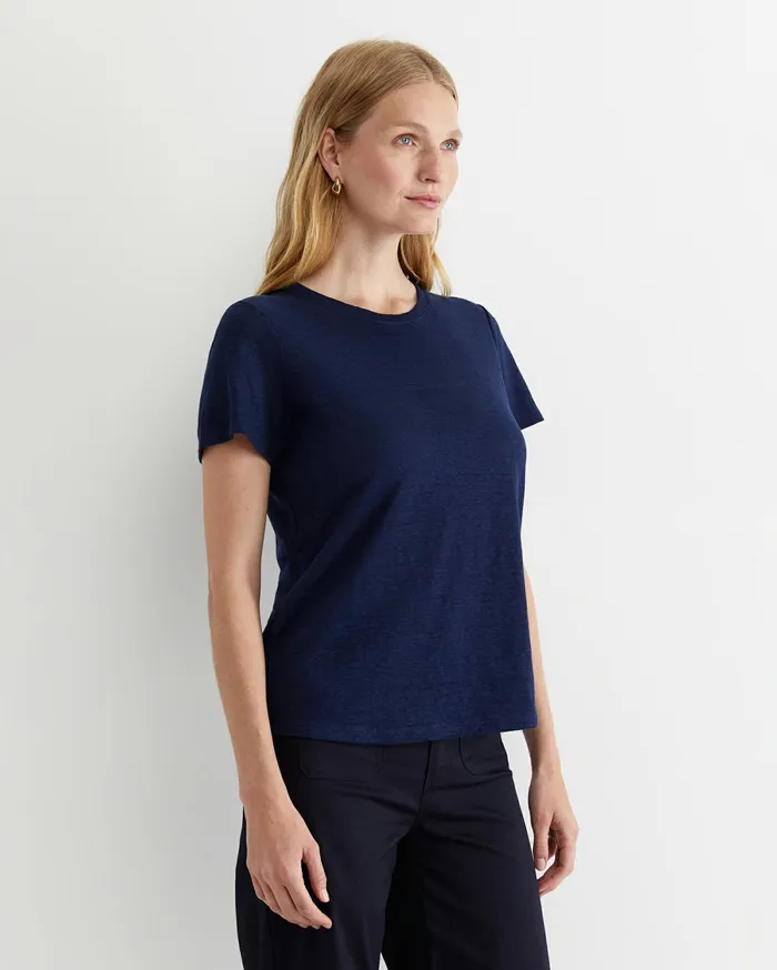 Sportscraft Tonia Crew Neck Linen Tee Navy Women Tops and Tees