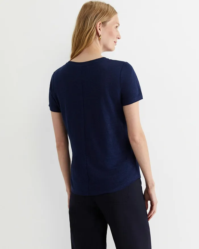 Sportscraft Tonia Crew Neck Linen Tee Navy Women Tops and Tees