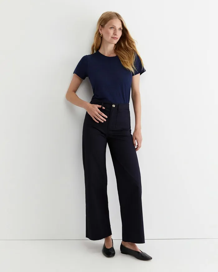 Sportscraft Tonia Crew Neck Linen Tee Navy Women Tops and Tees