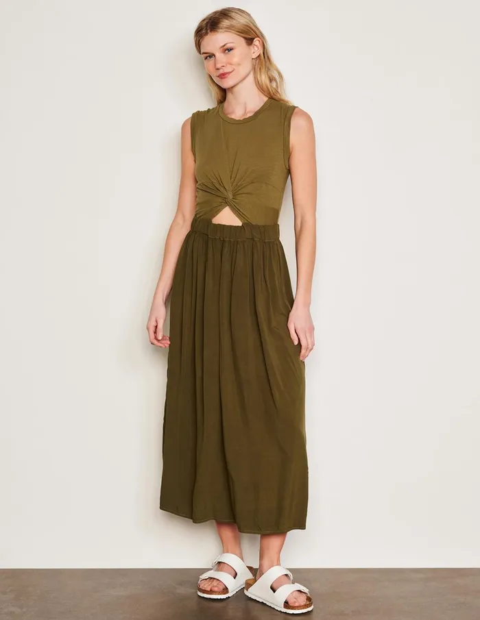 Sundry Clothing Dresses Women Women039s Midi Mixed Media Dress In Olive Olive