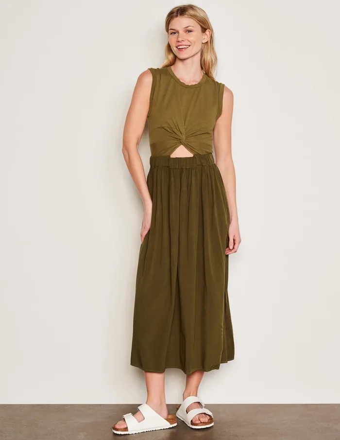 Sundry Clothing Dresses Women Women039s Midi Mixed Media Dress In Olive Olive Sundry Clothing Dresses Women Women039s Midi Mixed Media Dress In Olive Olive