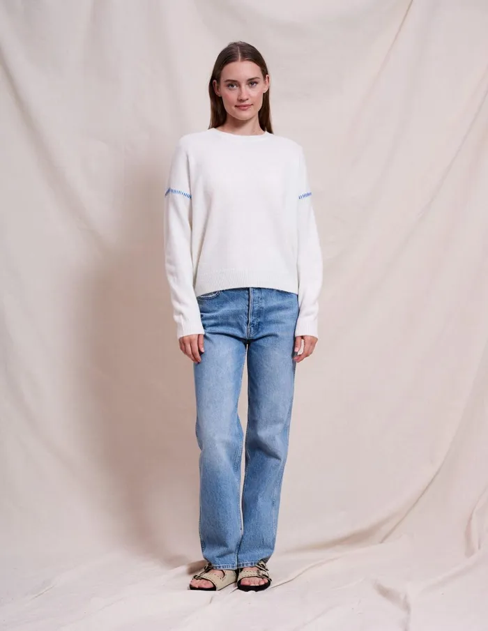 Sundry Clothing Sweaters Women Women039s Crew With Baseball Stitching In Oyster Oyster Sundry Clothing Sweaters Women Women039s Crew With Baseball Stitching In Oyster Oyster