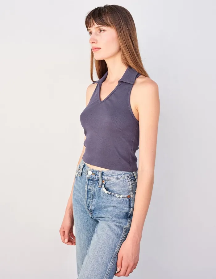 Sundry Clothing Tanks Women Women039s Johnny Collar Crop Tank In Navy Navy