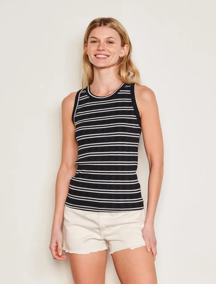 Sundry Clothing Tanks Women Women039s Variegated Rib Stripe High Crew Tank In Deep Navy Deep Navy Sundry Clothing Tanks Women Women039s Variegated Rib Stripe High Crew Tank In Deep Navy Deep Navy