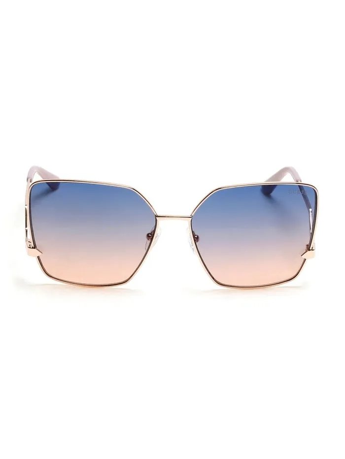 Sunglasses Women GUESS Oversized Square Zigzag Sunglasses Shiny Rose GoldGradient