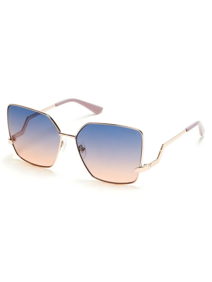 Sunglasses Women GUESS Oversized Square Zigzag Sunglasses Shiny Rose GoldGradient