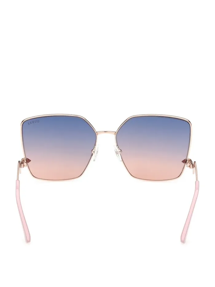 Sunglasses Women GUESS Oversized Square Zigzag Sunglasses Shiny Rose GoldGradient