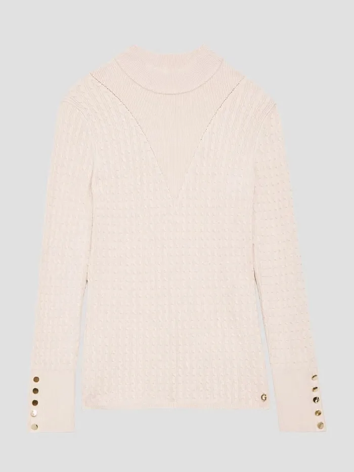 Sweaters and Knits Eco Bettie Mock Neck Sweater Pearl Powder 8211 GUESS Women Sweaters and Knits Eco Bettie Mock Neck Sweater Pearl Powder 8211 GUESS Women