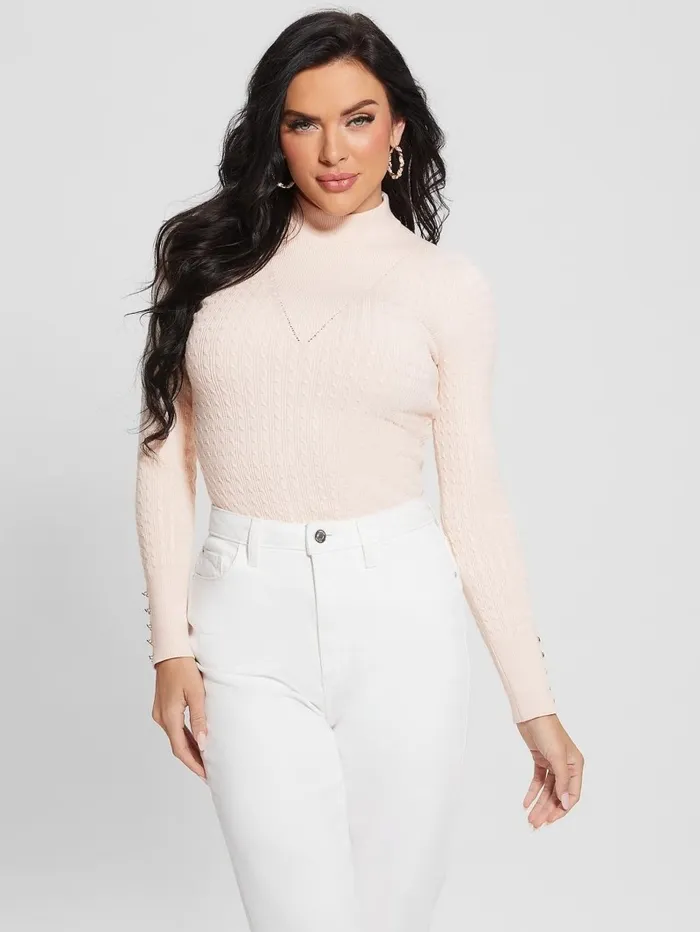 Sweaters and Knits Eco Bettie Mock Neck Sweater Pearl Powder 8211 GUESS Women Sweaters and Knits Eco Bettie Mock Neck Sweater Pearl Powder 8211 GUESS Women