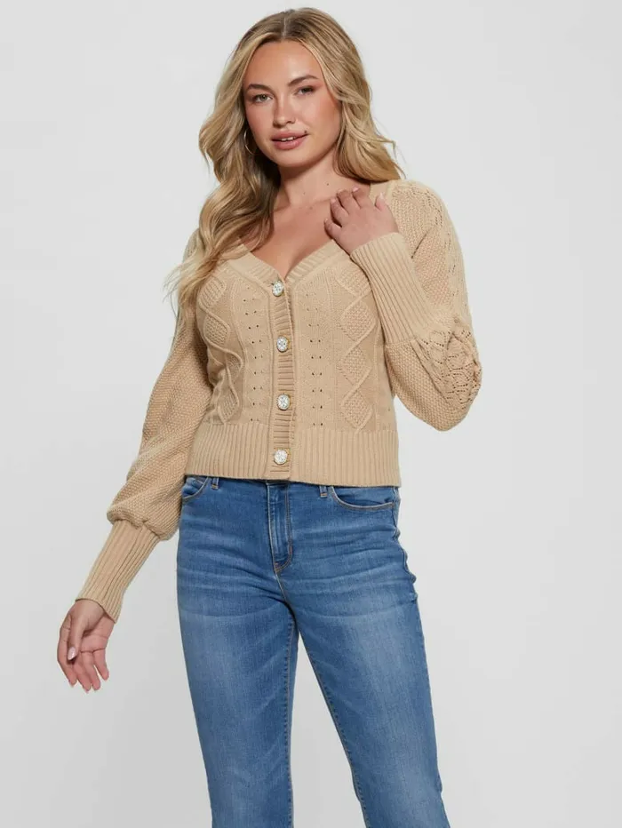 Sweaters and Knits GUESS Women Eco Brielle Cardigan Sweater Foamy Taupe