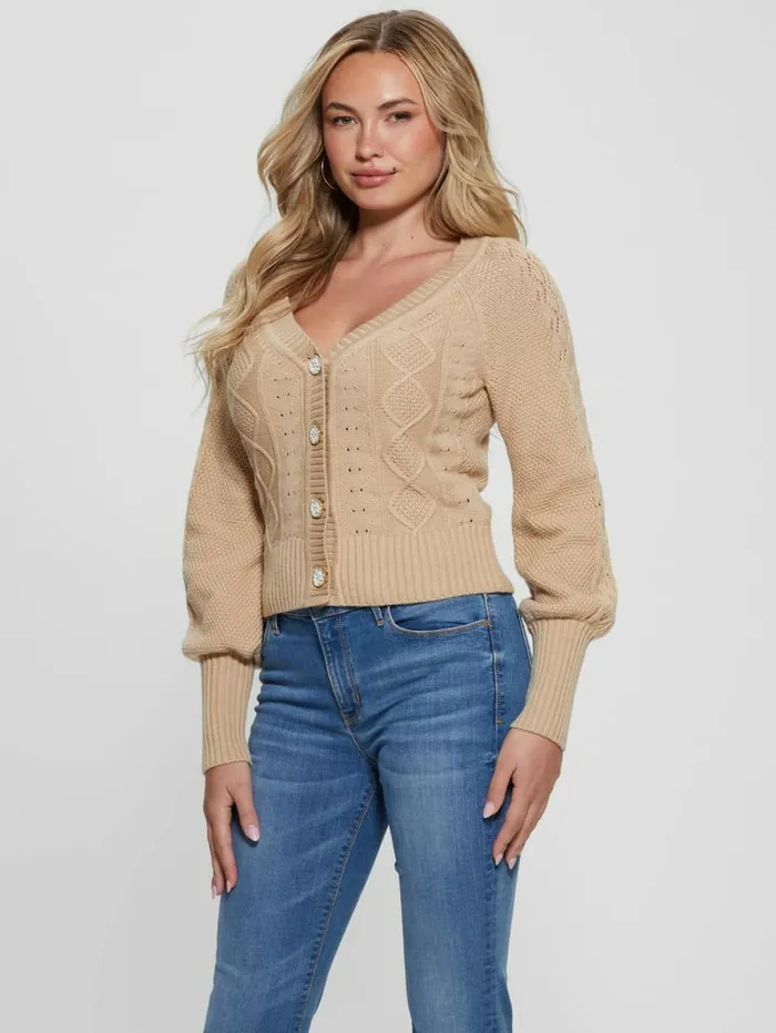 Sweaters and Knits GUESS Women Eco Brielle Cardigan Sweater Foamy Taupe Sweaters and Knits GUESS Women Eco Brielle Cardigan Sweater Foamy Taupe