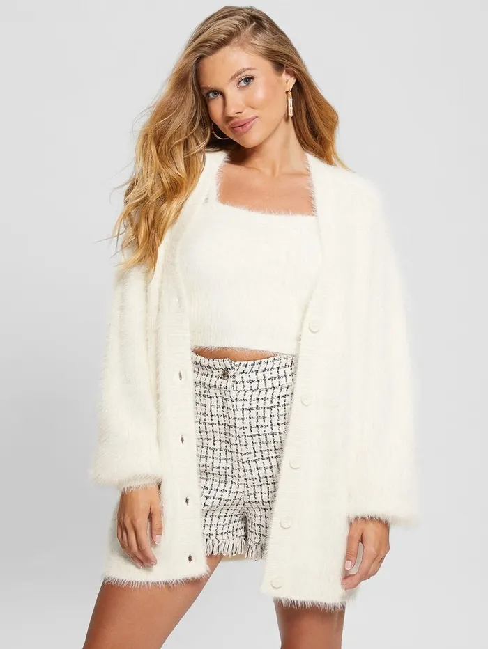 Sweaters and Knits Women Sahar Fuzzy Cardigan Sweater Dove White GUESS Sweaters and Knits Women Sahar Fuzzy Cardigan Sweater Dove White GUESS