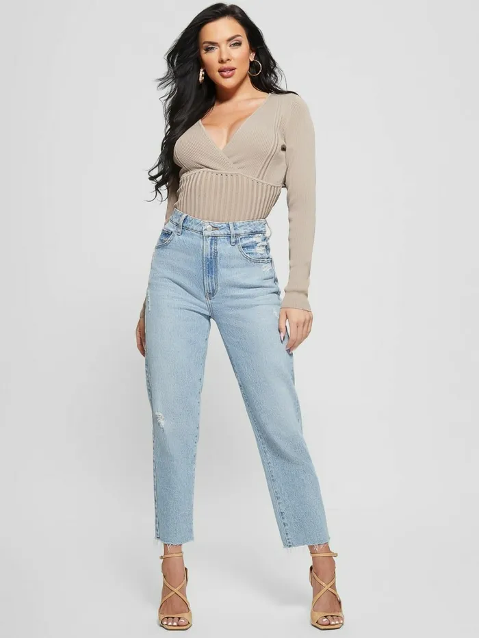 Sweaters and Knits Women Surplice Soft Bandage Sweater Top Silk Taupe GUESS Sweaters and Knits Women Surplice Soft Bandage Sweater Top Silk Taupe GUESS