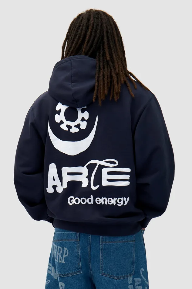Sweats capuche Arte Antwerp Men Back Sun and Moon Hoodie Marine