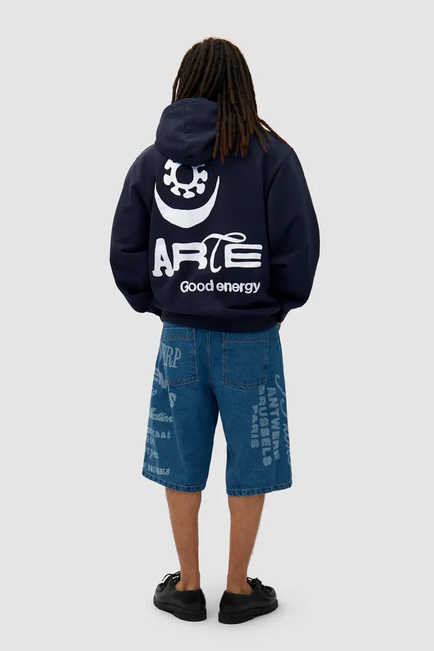 Sweats capuche Arte Antwerp Men Back Sun and Moon Hoodie Marine
