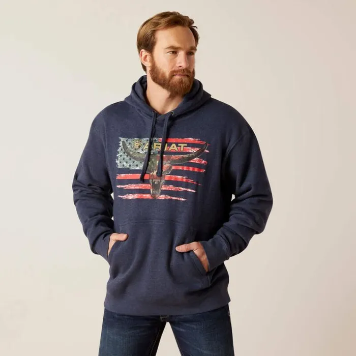 Sweatshirts and Hoodies Men Ariat American Steer Hoodie Navy Heather