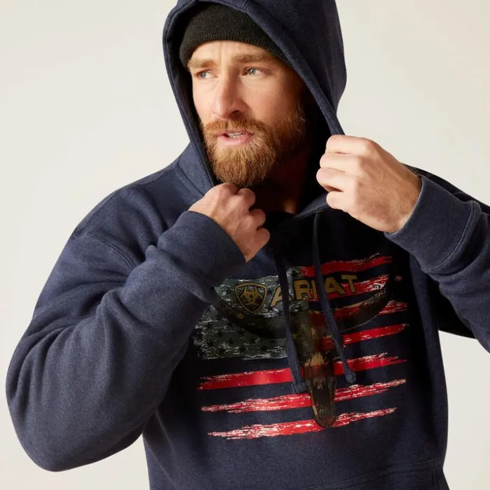 Sweatshirts and Hoodies Men Ariat American Steer Hoodie Navy Heather Sweatshirts and Hoodies Men Ariat American Steer Hoodie Navy Heather