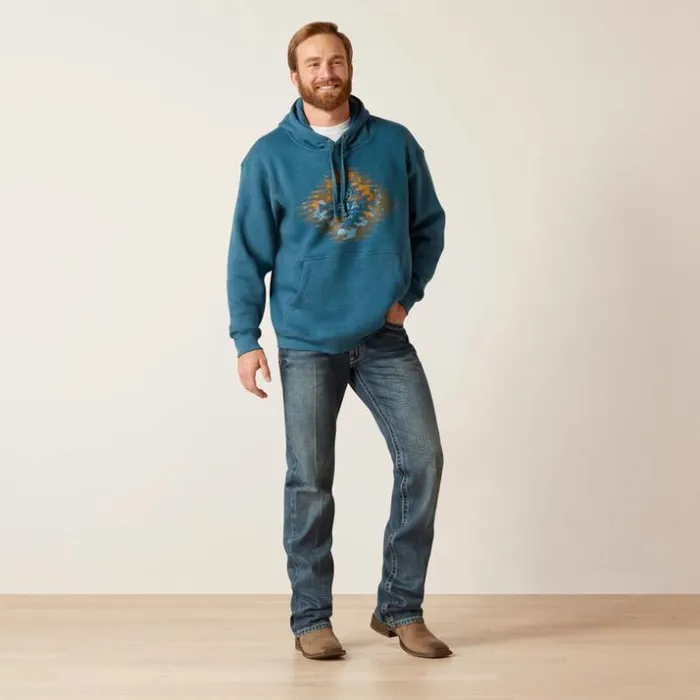 Sweatshirts and Hoodies Men Ariat Logo Southwest Hoodie Hydra Heather Sweatshirts and Hoodies Men Ariat Logo Southwest Hoodie Hydra Heather