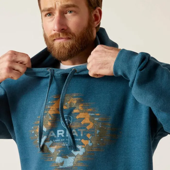 Sweatshirts and Hoodies Men Ariat Logo Southwest Hoodie Hydra Heather Sweatshirts and Hoodies Men Ariat Logo Southwest Hoodie Hydra Heather