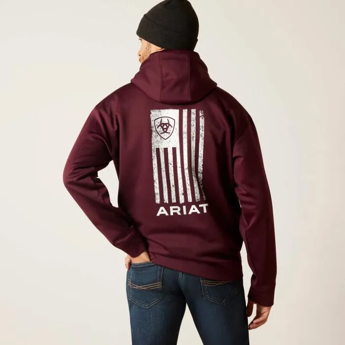 Sweatshirts and Hoodies Men Ariat Logo Tek Fleece Hoodie Malbec Heather